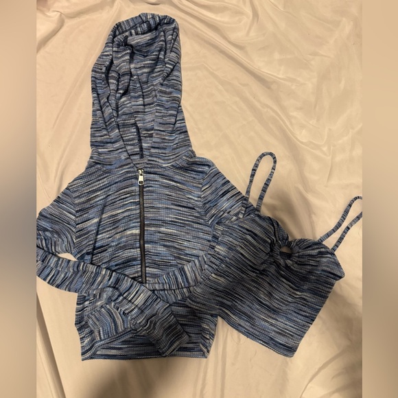 American Eagle Outfitters Sweaters - American Eagle Outfitters Blue Striped Knit Hoodie & Crop Tank Set